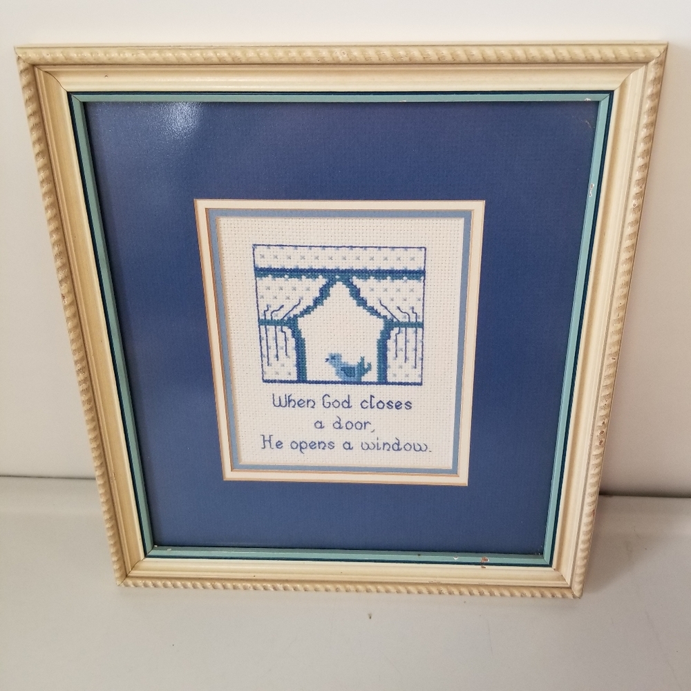 Vintage 1960s 1970s Framed Counted Cross Stitch